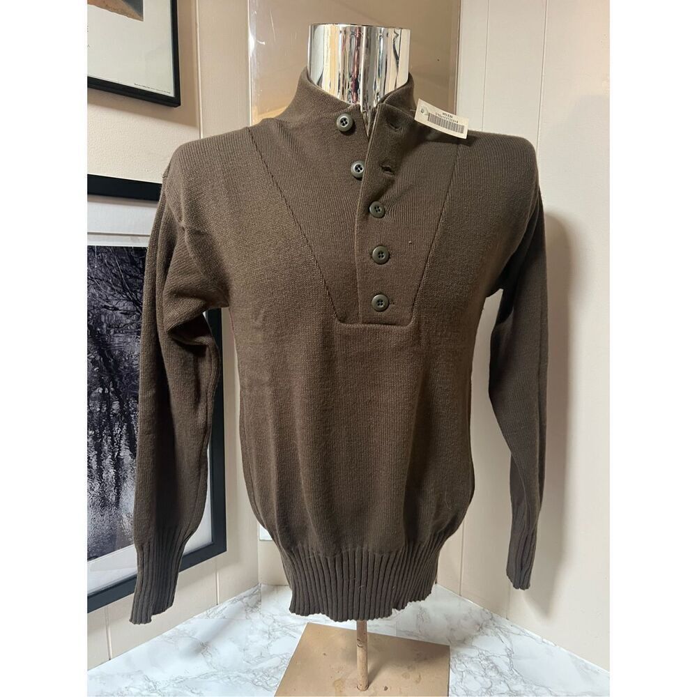NWT Mitts Nitts Vintage Military Sweater Men's Brown Shawl Collar 5 Button Size